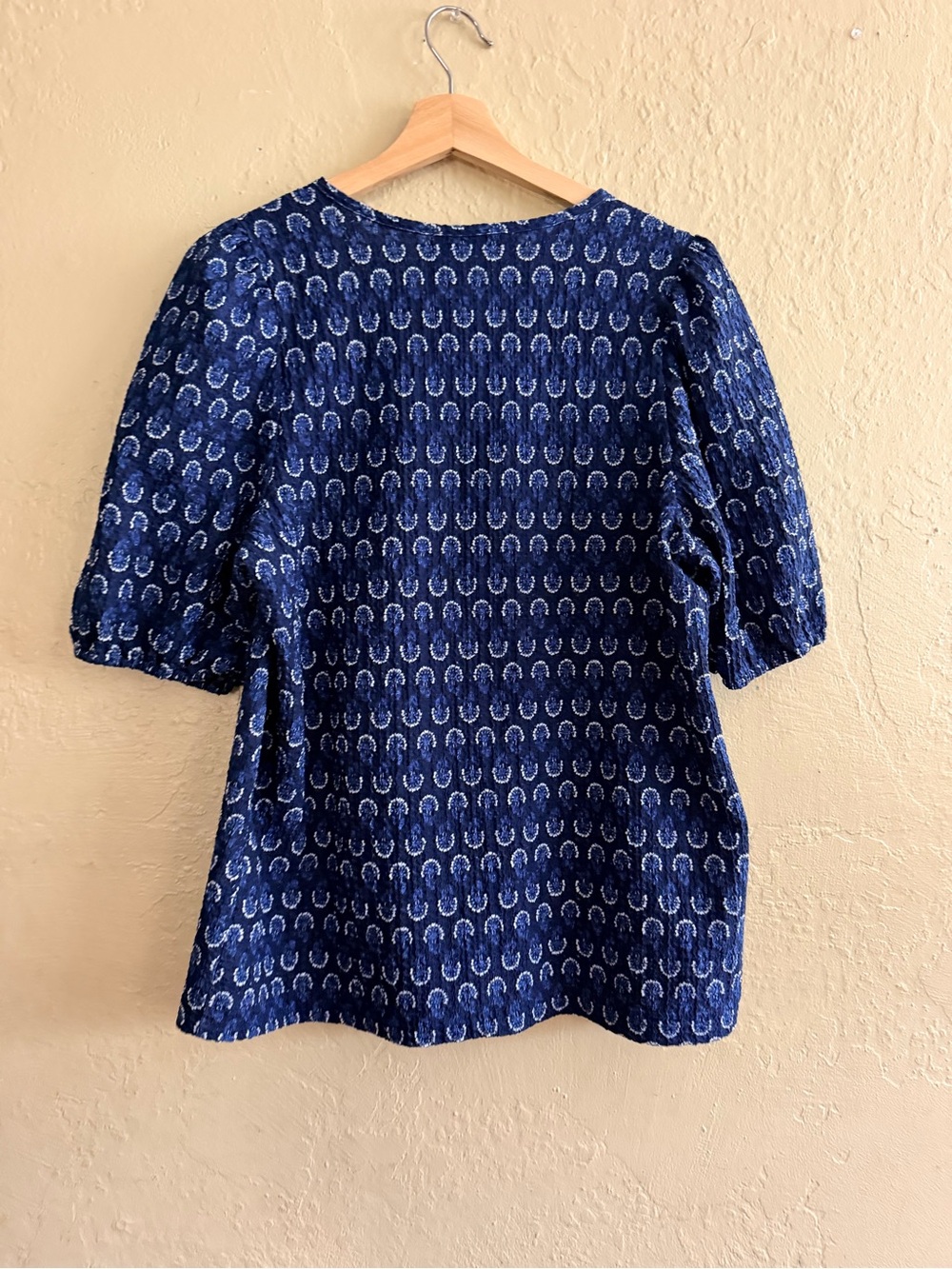 LOFT Navy Blue Printed Peasant Top - Picture 2 of 5